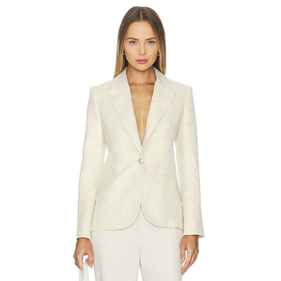 L’AGENCE Chamberlain Blazer Ecru Gold Shimmer Linen Blend Sz 4 NWOT